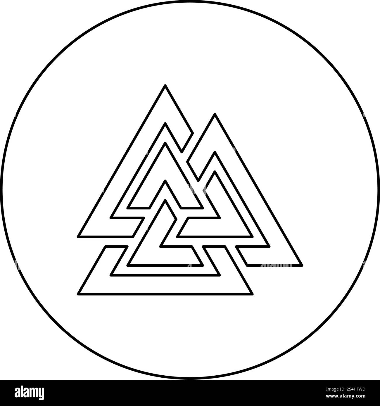 Valknut Symbol im Kreis runde Kontur schwarz Vector Illustration Flat Style simple Image Stock Vektor