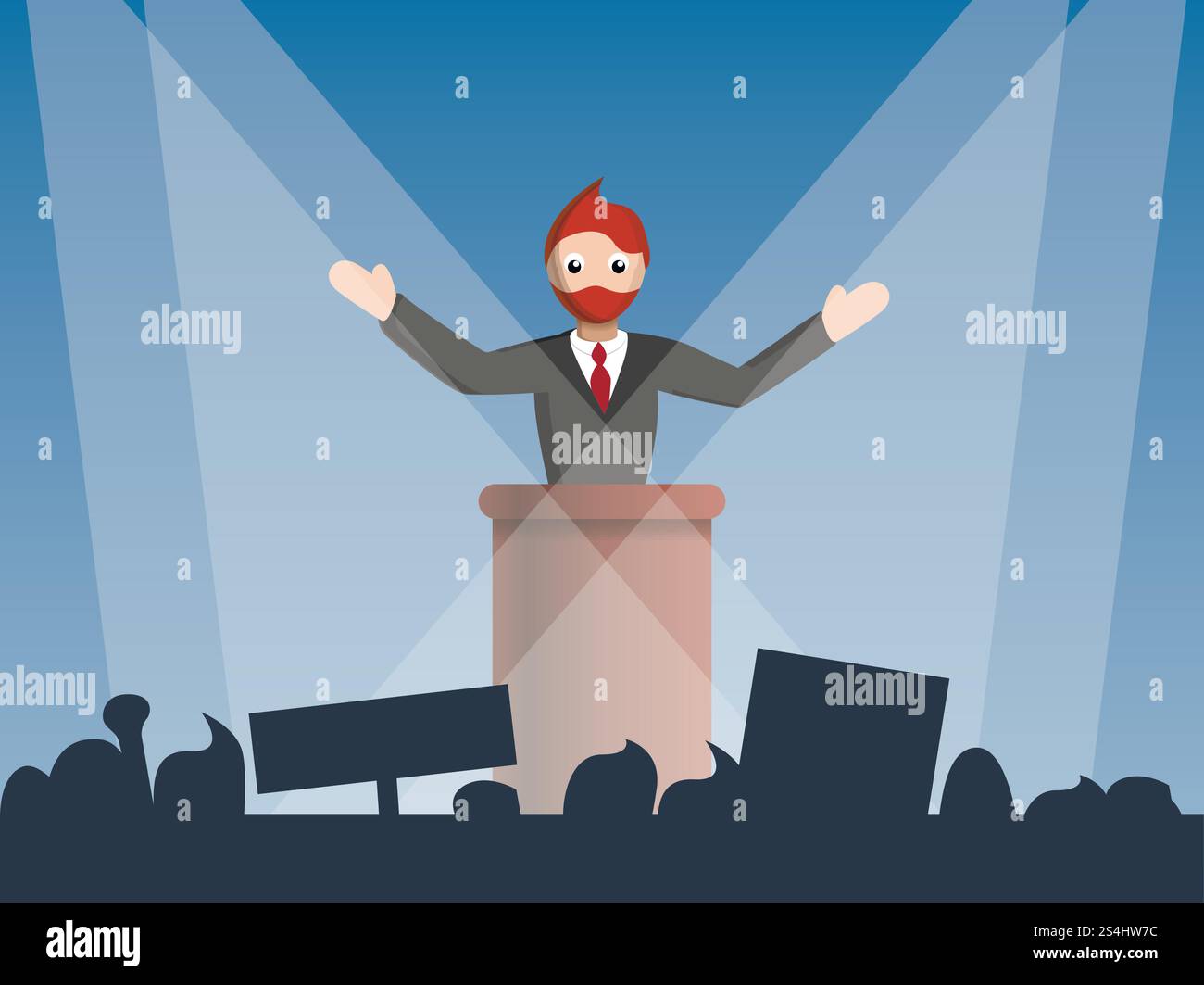 Politische Rednerkonzepte Hintergrund. Karikaturillustration des politischen Sprechers Vektor Konzept Hintergrund für Web-Design. Hintergrund des politischen Sprechers, Zeichentrickstil Stock Vektor