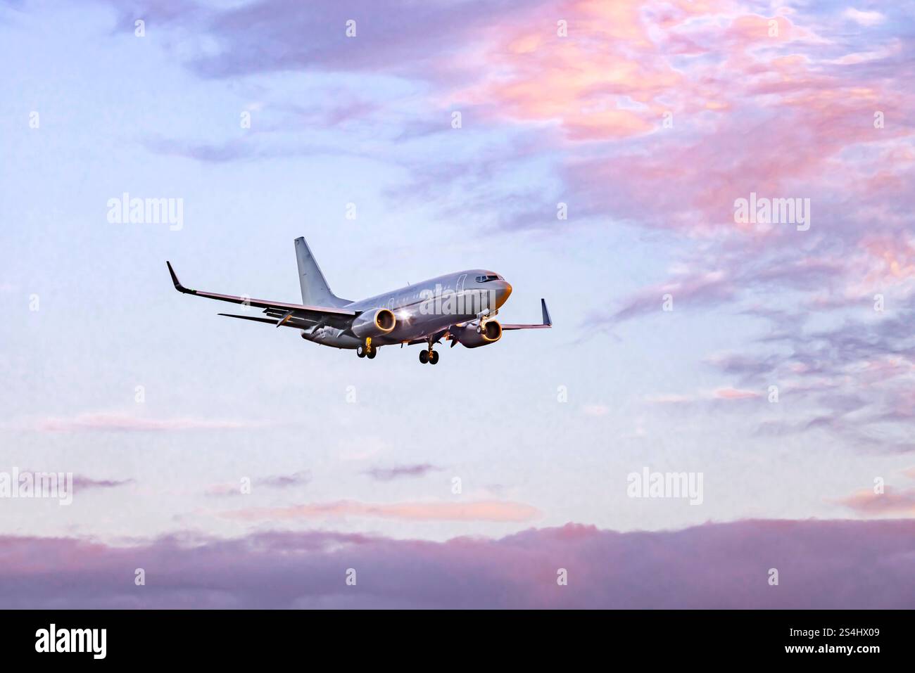 Flugzeug im Landeanflug auf den Flughafen Stuttgart. Registrierung: 170041, United States Marine Corps, Boeing C-40. // 10.01.2025: Stuttgart, Baden-W Stockfoto