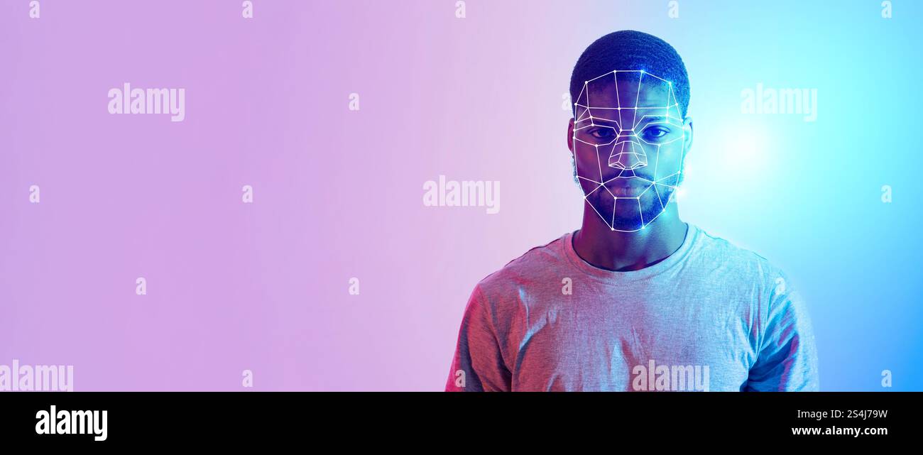 Moderne Identifikationstechnologie mit Gesichtserkennungsfunktionen Stockfoto