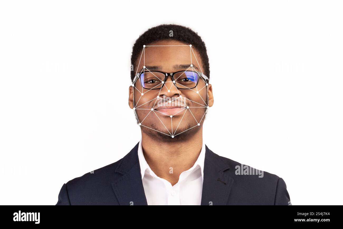 Gesichtserkennungstechnologie wird einem professionellen Mitarbeiter vorgestellt Stockfoto