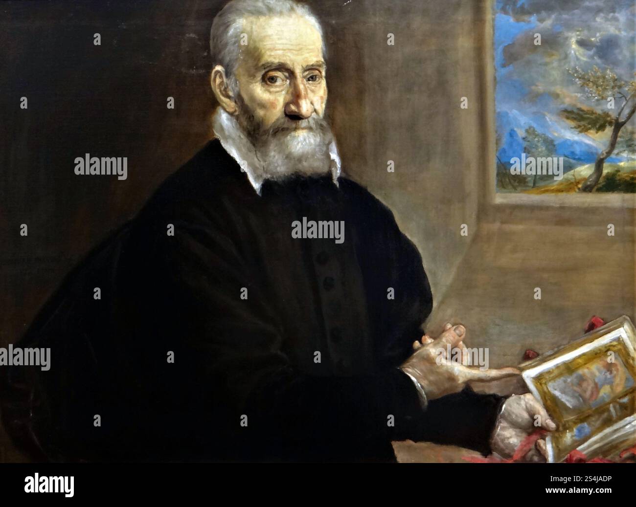 Porträt von Giorgio Giulio Clovio, Gemälde von El Greco Stockfoto Porträt von Giorgio Giulio Clovio, Gemälde von El Greco Stockfoto
