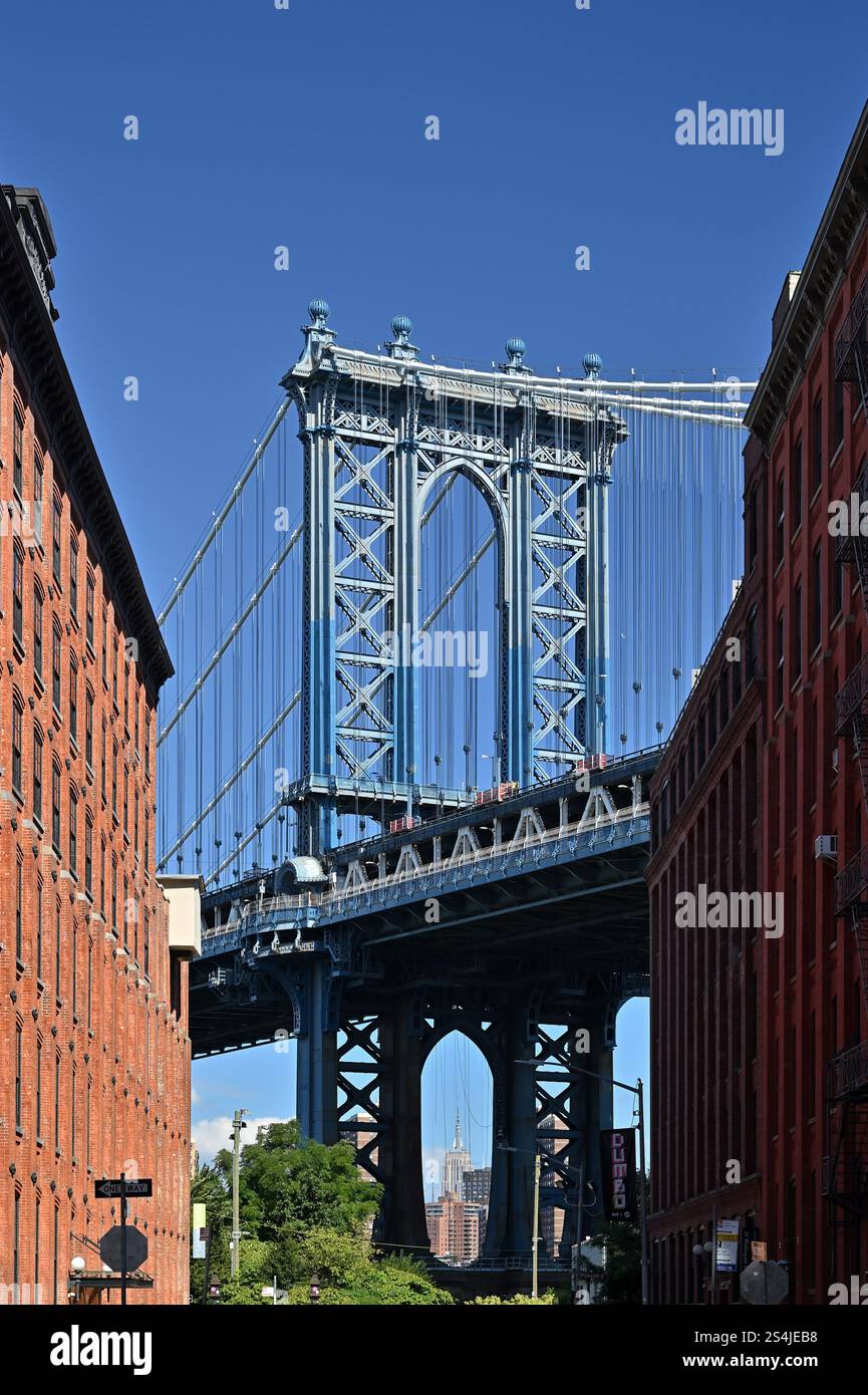 Manhattan Bridge von DUMBO, Brooklyn, New York City Stockfoto
