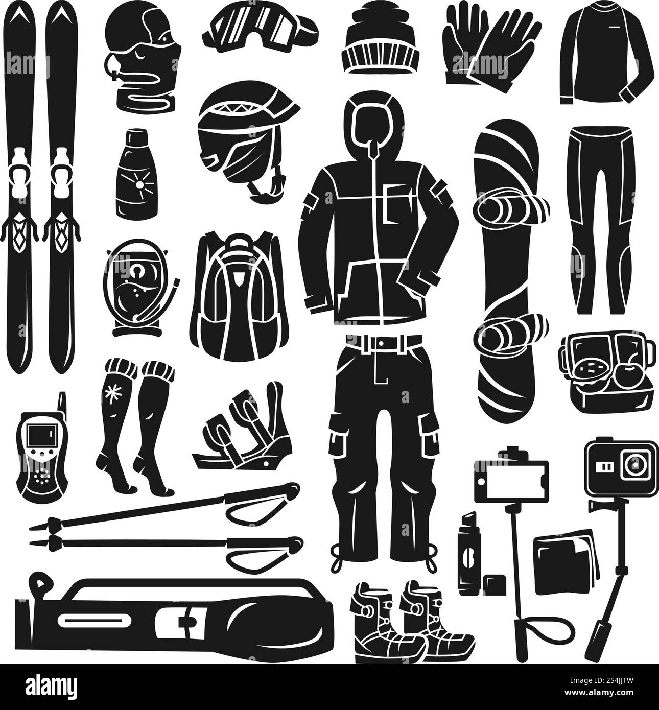 Symbolsatz für Snowboardausrüstung. Einfacher Satz von Snowboardausrüstung Vektorsymbolen für Webdesign auf weißem Hintergrund. Snowboardausrüstung Icon Set, einfacher Stil Stock Vektor