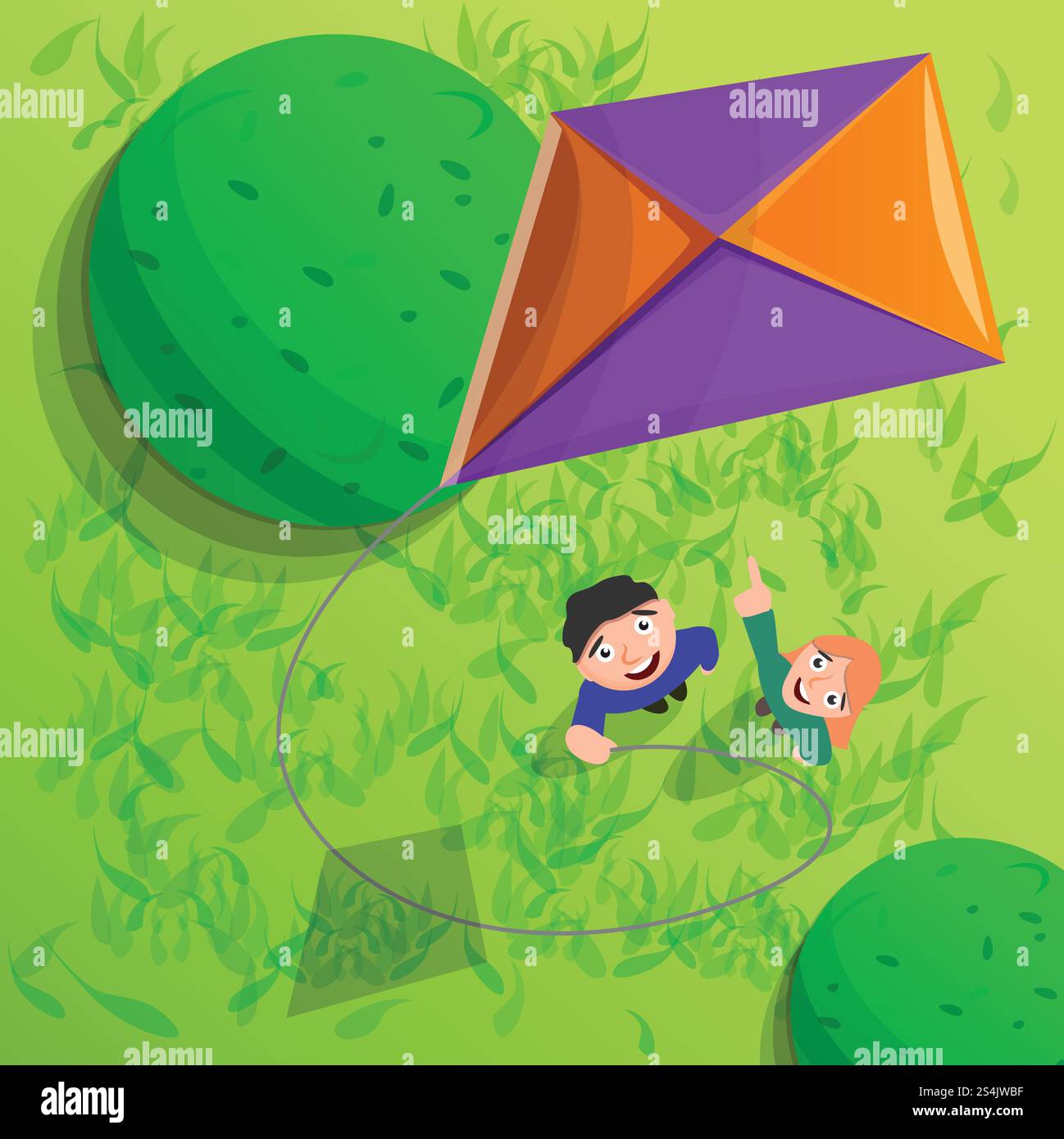 Kinder mit Drachen-in-Luft-Konzept Hintergrund. Zeichentrickillustration von Kindern mit Drachen im Luft-Vektor-Konzept-Hintergrund für Web-Design. Kinder mit Drachen im Air Concept Hintergrund, Zeichentrickstil Stock Vektor