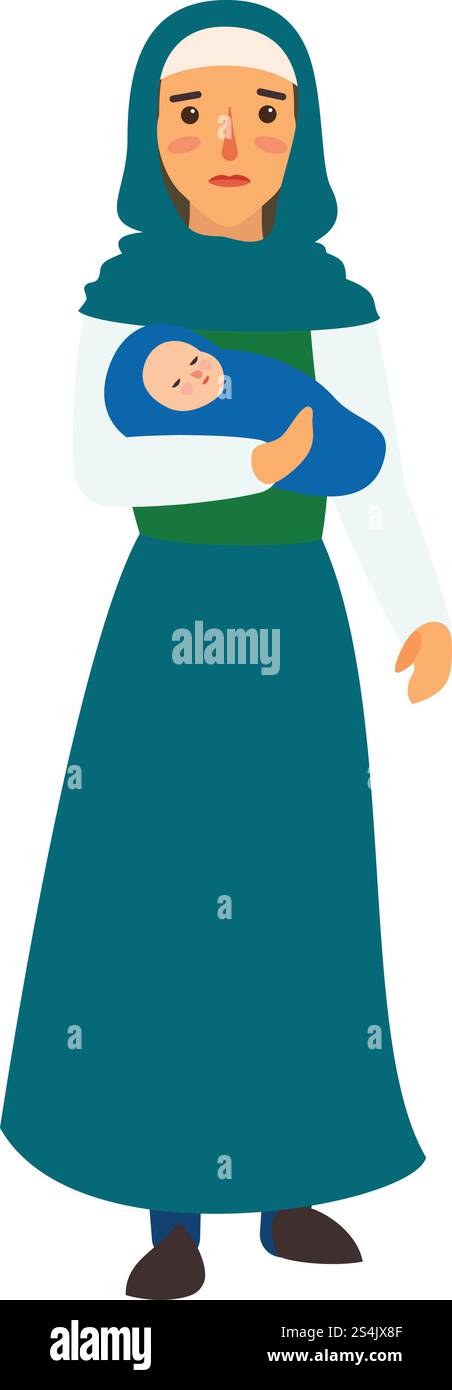 Das Baby-Symbol der Einwanderungsmutter. Flache Illustration des Vektorsymbols der eingewanderten Mutter für Webdesign. Einwanderermutter, Baby-Ikone, flacher Stil Stock Vektor