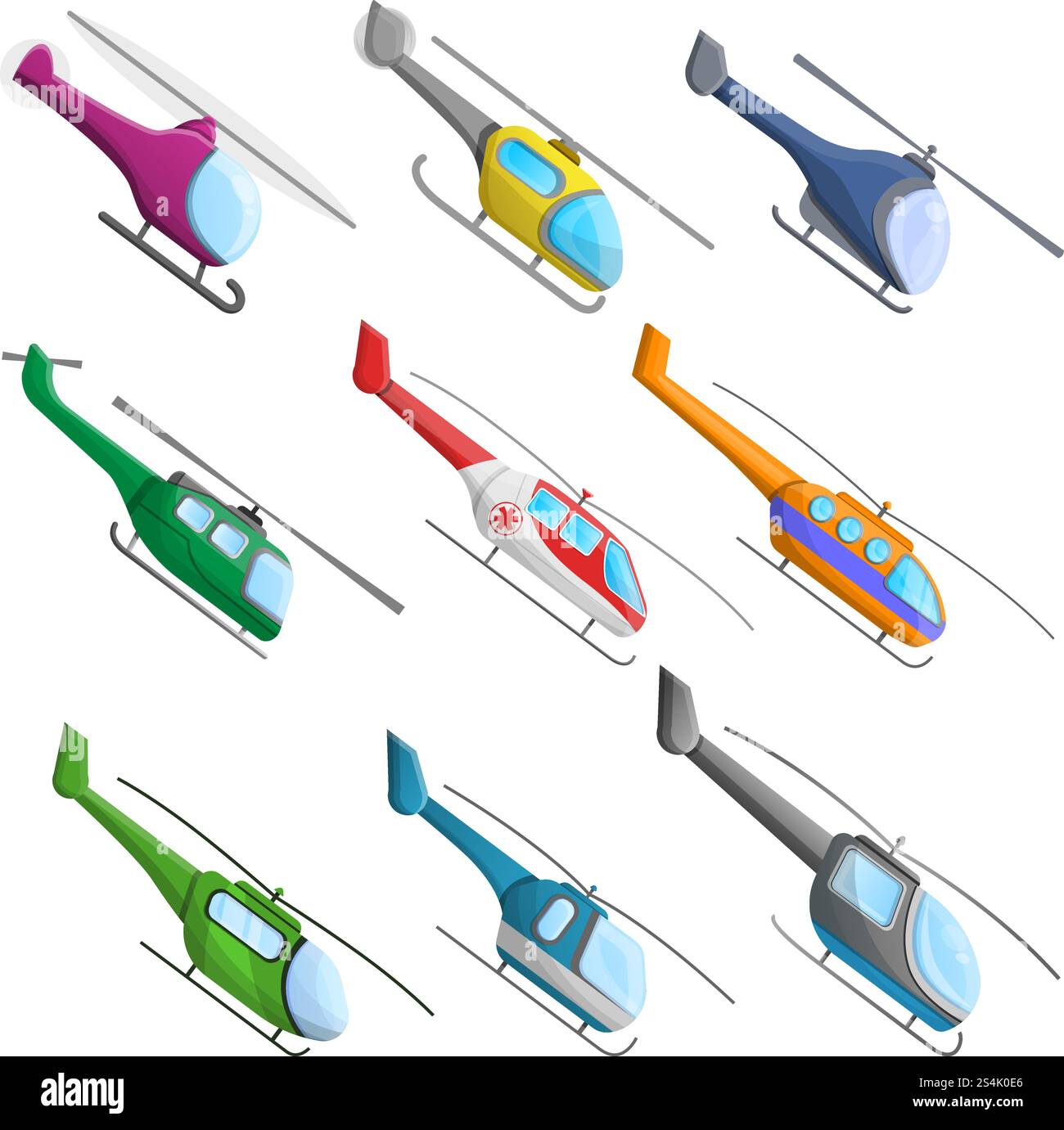 Helikopter-Symbolsatz. Zeichentricksatz von Helikopter-Vektor-Symbolen für Webdesign. Helikopter-Symbol-Set, Cartoon-Stil Stock Vektor
