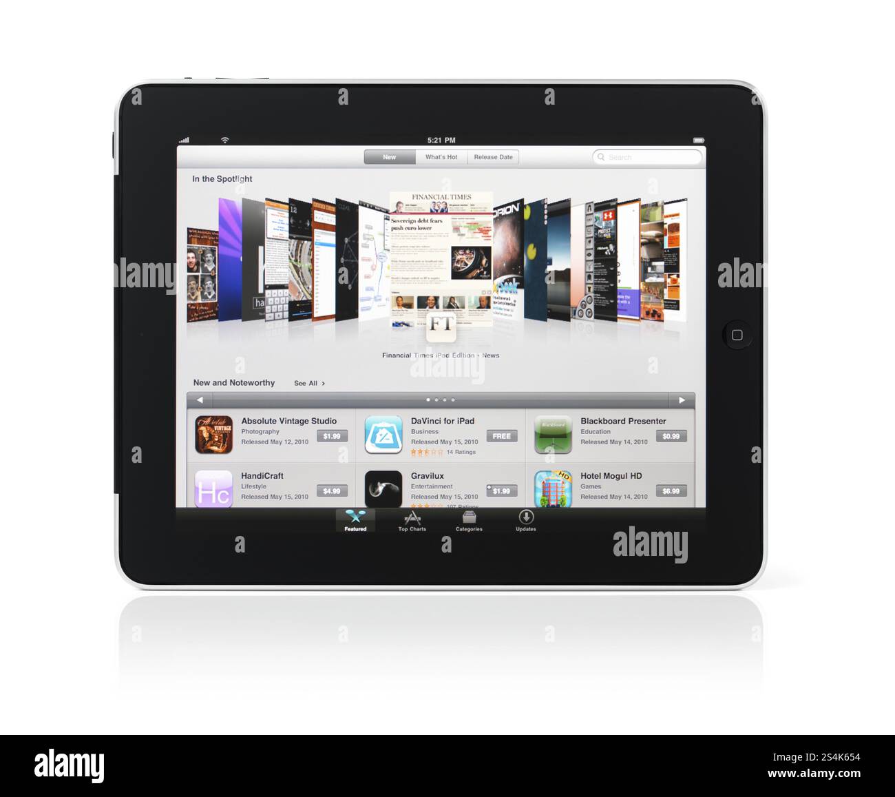 Apple iPad 3G Tablet mit AppStore auf dem Display isoliert auf weißem Hintergrund mit Beschneidungspfad Stockfoto