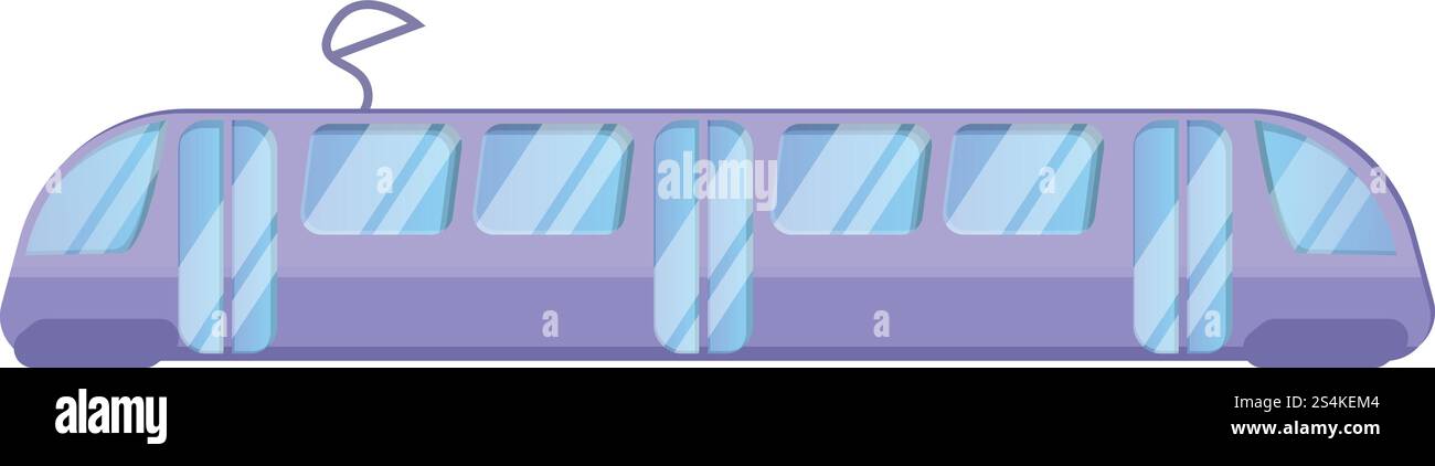 Violettes Straßenbahnauto-Symbol. Cartoon des purpurroten Straßenbahnauto-Vektor-Icons für Web-Design isoliert auf weißem Hintergrund. Lila Straßenbahnwagenfigur, Cartoon-Stil Stock Vektor