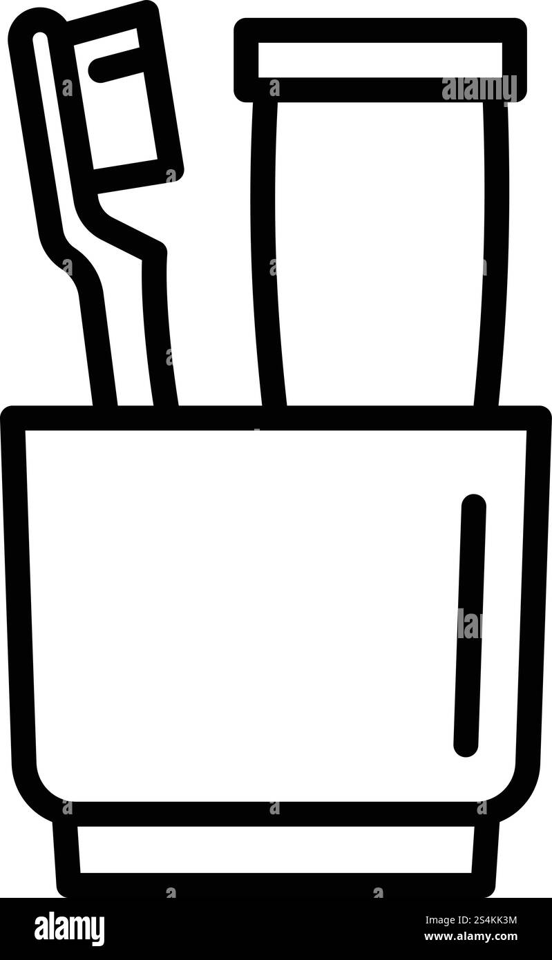 Zahnpasta Zahnbürste Glas Symbol. Umrisszahnpasta Zahnbürste Glasvektor-Symbol für Web-Design isoliert auf weißem Hintergrund. Zahnpasta Zahnbürste Glas Symbol, Umrissstil Stock Vektor