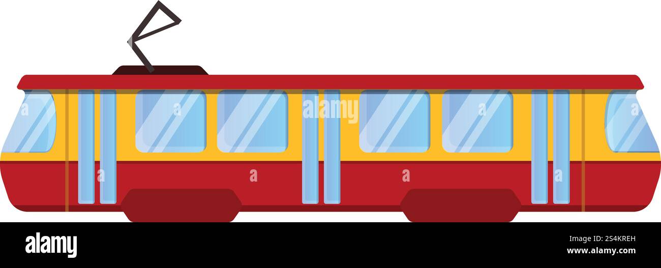 Rotes Straßenbahnfahrzeugsymbol. Cartoon des roten Straßenbahnauto-Vektorsymbols für Web-Design isoliert auf weißem Hintergrund. Rote Tram Car-Ikone, Cartoon-Stil Stock Vektor