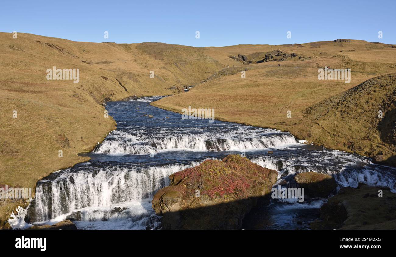 Hestavaosfoss Wasserfall entlang des Waterfall Way Wanderweges, Süd-Island Stockfoto