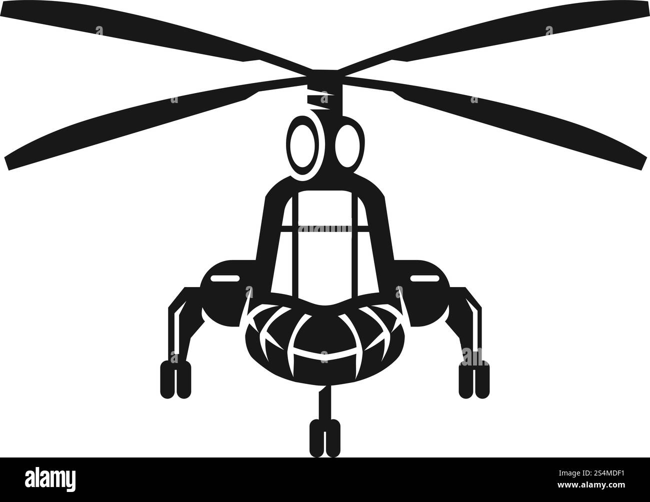 Symbol für den Militärhubschrauber vorne. Einfache Illustration des Militärhubschraubers im vorderen Vektorsymbol für Webdesign isoliert auf weißem Hintergrund. Militärhubschrauber auf der Vorderseite, einfacher Stil Stock Vektor