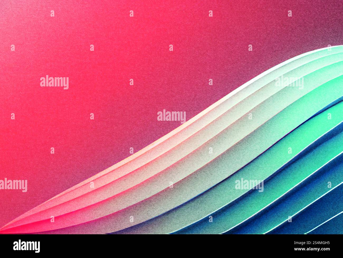 Dieses Bildmaterial verfügt über einen dynamischen abstrakten Hintergrund mit glatten, fließenden Verläufen in Rot- und Blautönen. Die körnige Textur sorgt für Tiefe und einen modischen Look Stockfoto