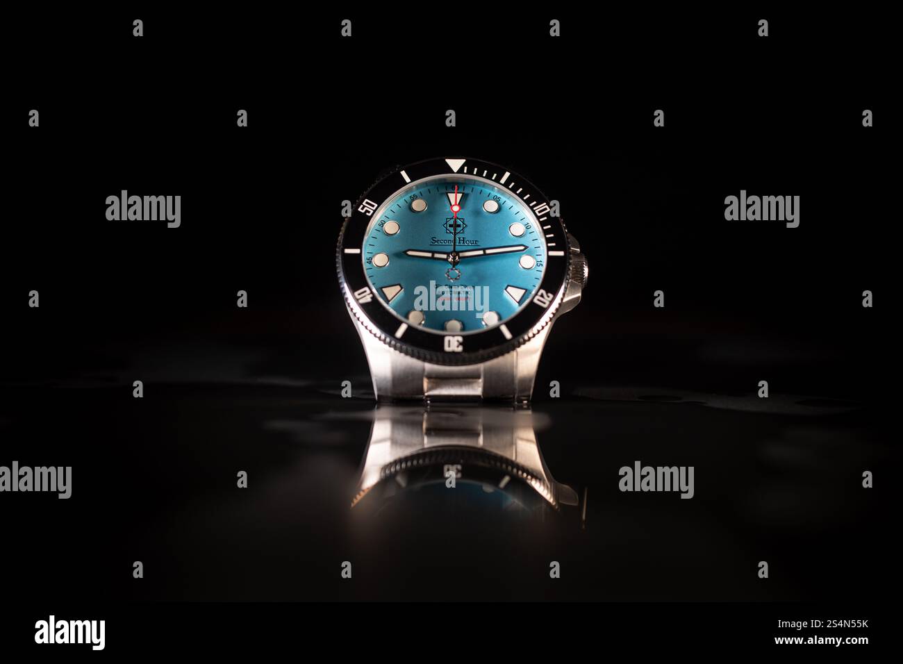 Nahaufnahme von Fotografien eines Armbanduhrenziffers Stockfoto