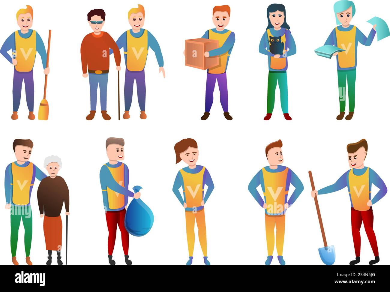 Symbole für Freiwilligentätigkeit festgelegt. Zeichentrickset von freiwilligen Vektorsymbolen für Webdesign. Freiwilligensymbole Set, Cartoon-Stil Stock Vektor
