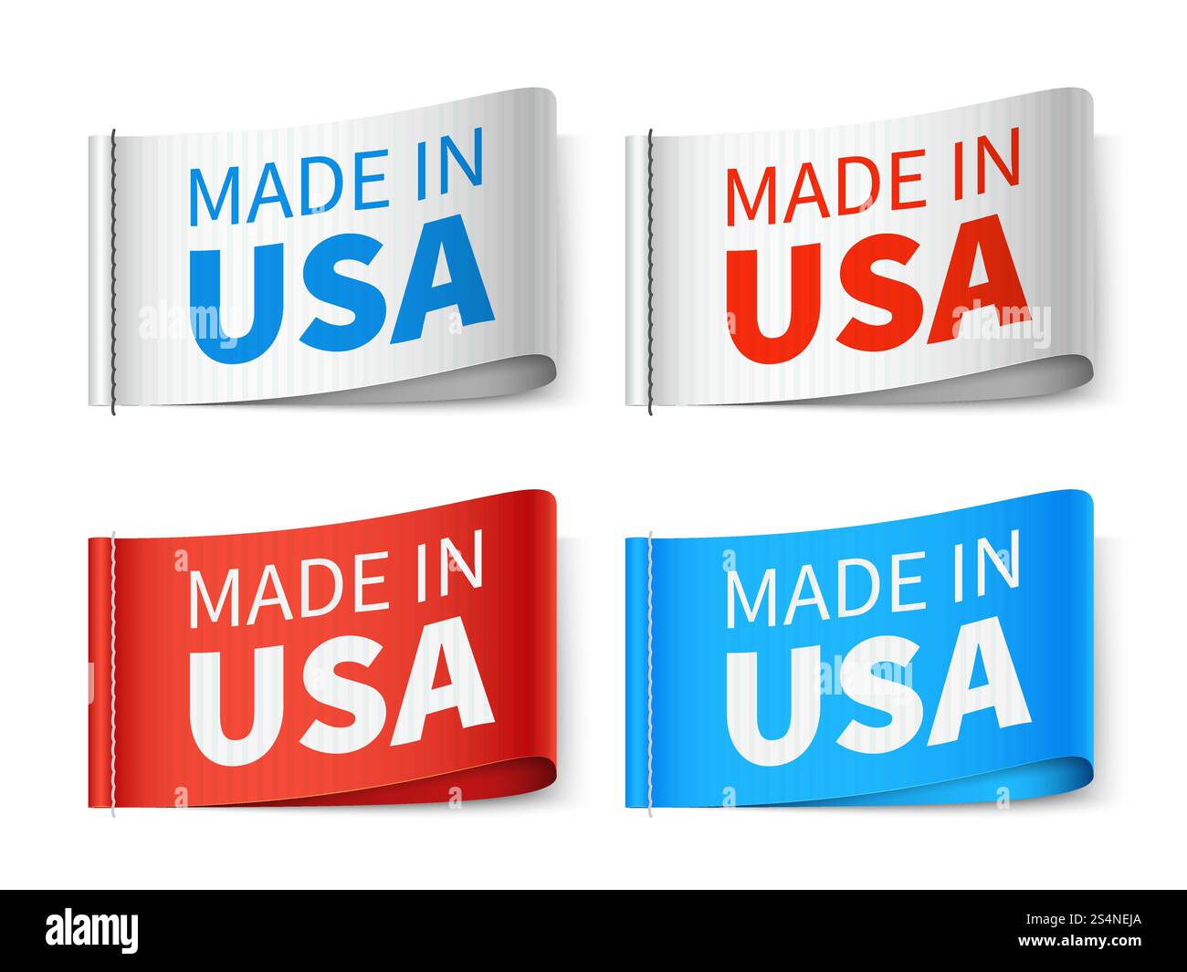 Hergestellt in den usa Textilanhänger, Mode-Label-Vektor-Set. USA-Etikett, Illustration des Emblems „Made in america“. Hergestellt in den usa Textilanhänger, Mode-Label-Vektor-Set Stock Vektor