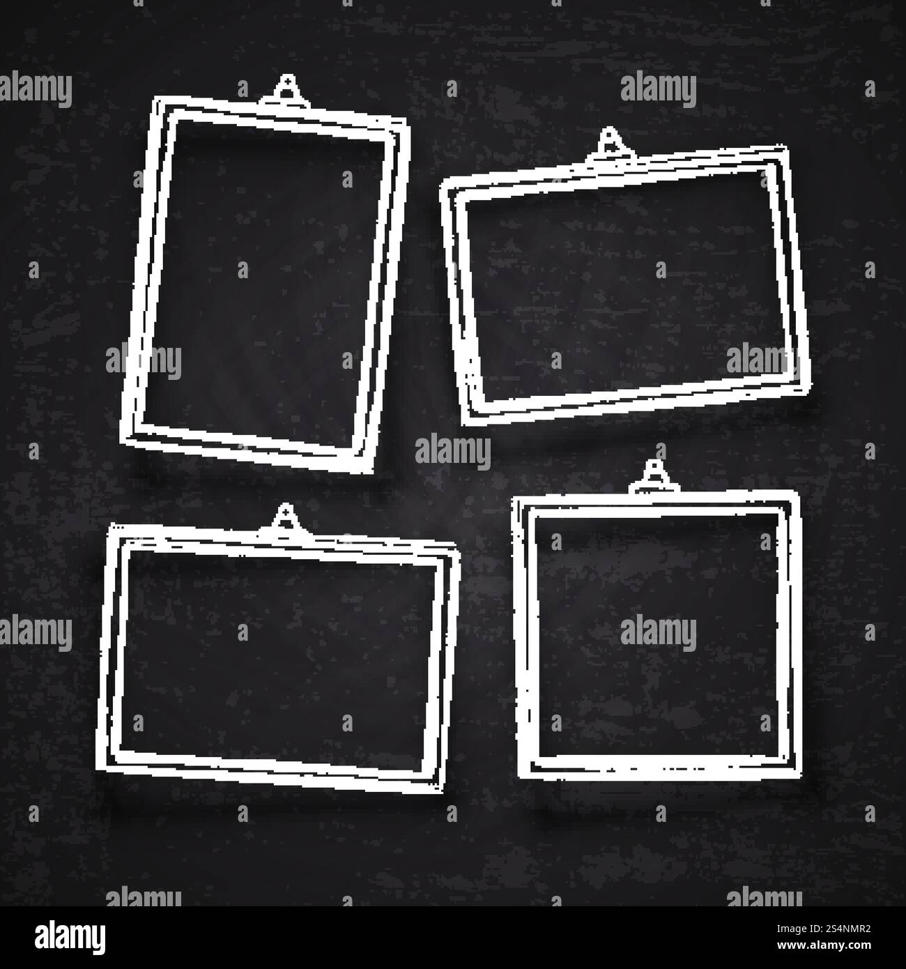 Alte handgezeichnete Kreide-Bilderrahmen, weiße Vintage-Bildränder mit Schatten isoliert auf Tafel Vektor Set. Kreiderahmen auf Tafel, Zeichenrahmen für Menü-Illustration. Alte handgezeichnete Kreide-Bilderrahmen, weiße Vintage-Bildränder mit Schatten isoliert auf Tafel Vektor Set Stock Vektor