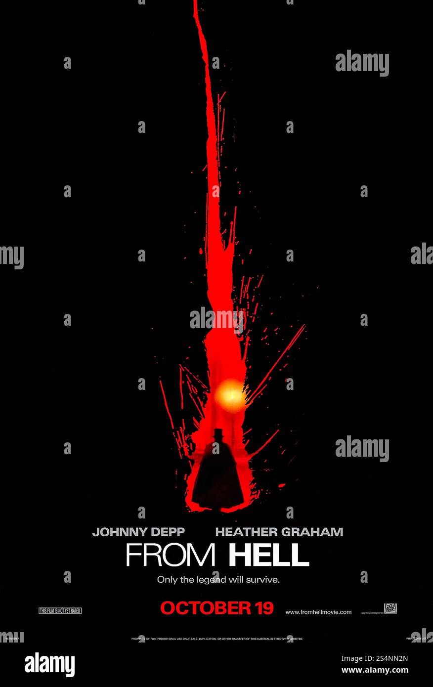 From Hell (2001) von Albert und Allen Hughes mit Johnny Depp, Heather Graham und Ian Holm. Ein Polizeiinspektor untersucht die brutalen Morde von Jack the Ripper im viktorianischen London, während er eine dunkle Verschwörung aufdeckt. Foto eines Original-Posters aus dem Jahr 2001 (US Advance Poster), das NUR ZUR REDAKTIONELLEN VERWENDUNG VERWENDET WIRD. Quelle: BFA / 20th Century Fox Stockfoto