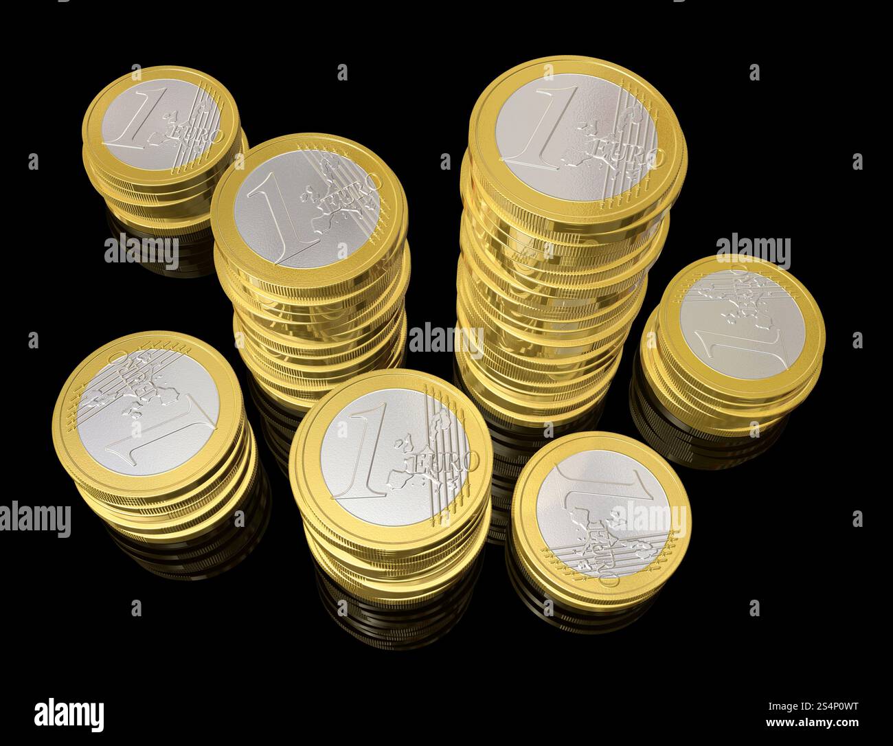 Dreidimensionale Euro-Münzen. 1-Euro-Münzen Stockfoto