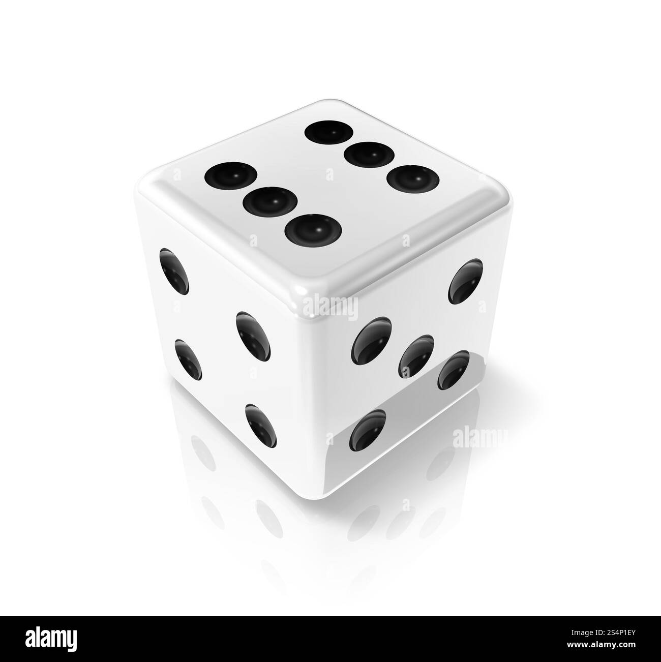 Weiße 3D-Win-Würfel isoliert auf weiß. Weiße Siegwürfel Stockfoto