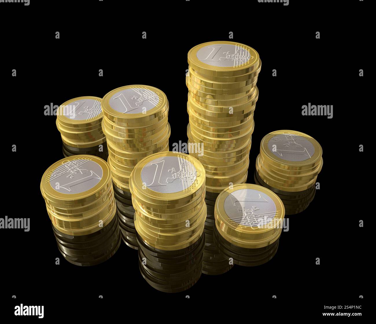 Dreidimensionale Euro-Münzen. 1-Euro-Münzen Stockfoto