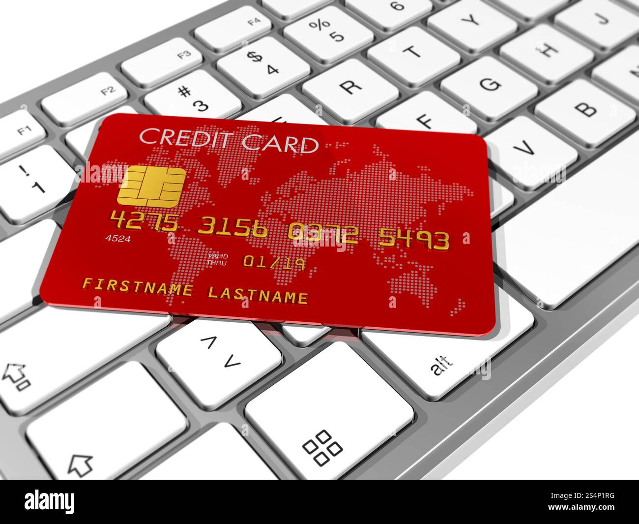 Rote Kreditkarte auf einer Computertastatur. Kreditkarte auf einer Computertastatur Stockfoto