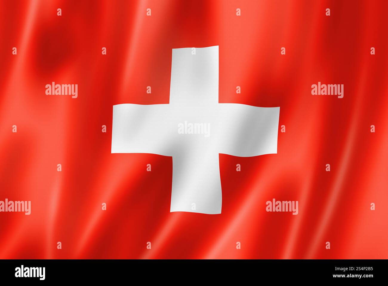 Schweizer Flagge, dreidimensionales Rendering, satinierte Textur. Schweizer Flagge Stockfoto