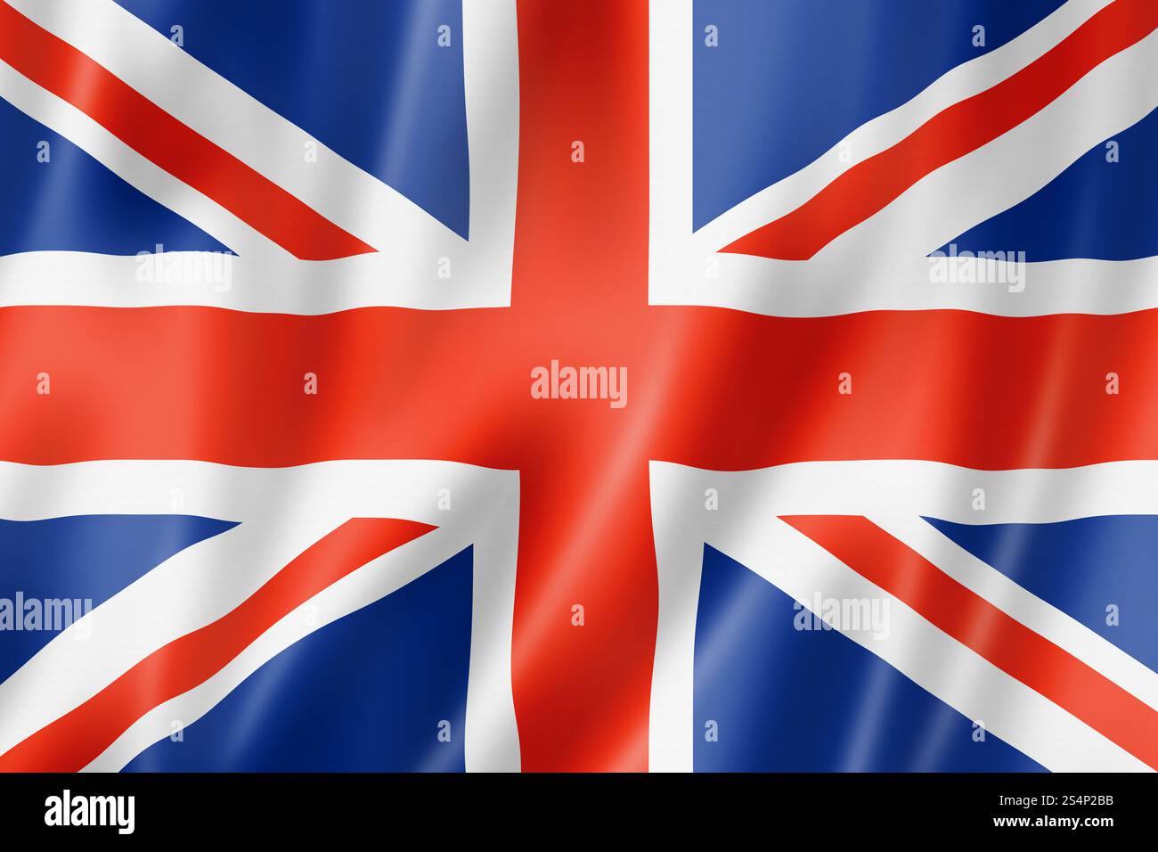 Vereinigtes Königreich, britische Flagge, dreidimensionales Rendering, satinierte Textur. Britische Flagge Stockfoto