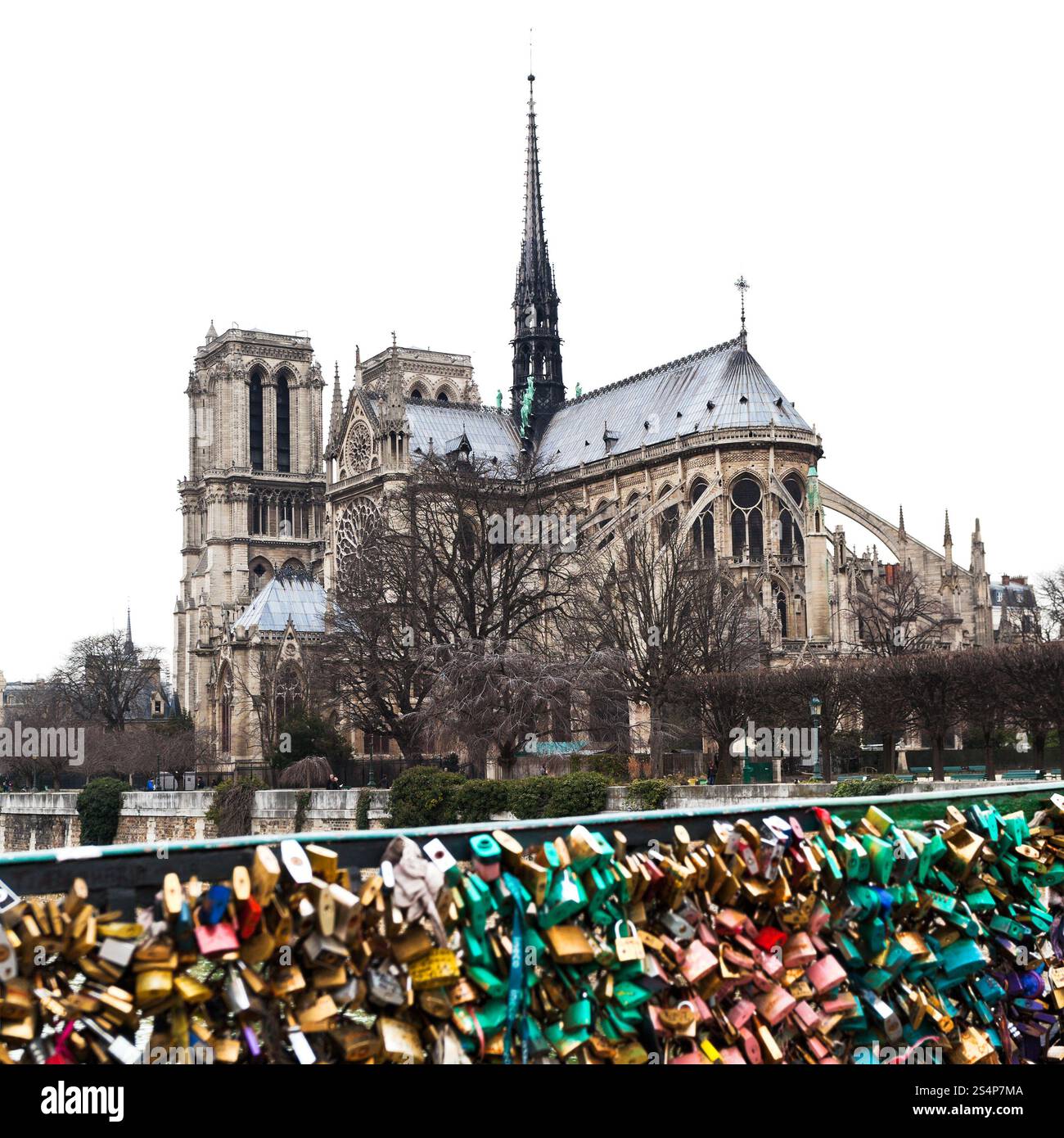 Liebe Vorhängeschlösser und Kathedrale Notre-Dame de Paris Stockfoto