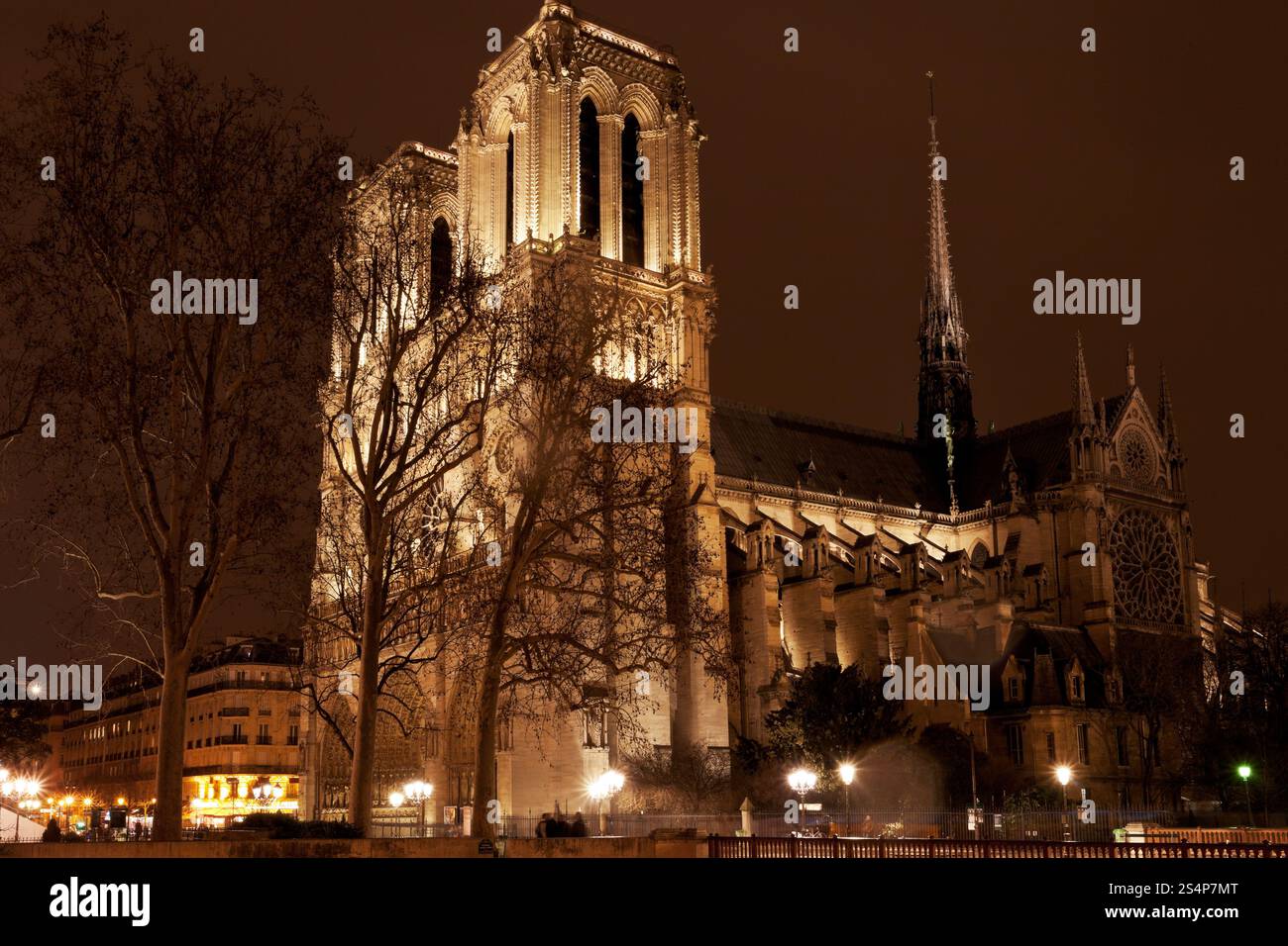 Blick Kathedrale Notre Dame de Paris bei Nacht Stockfoto