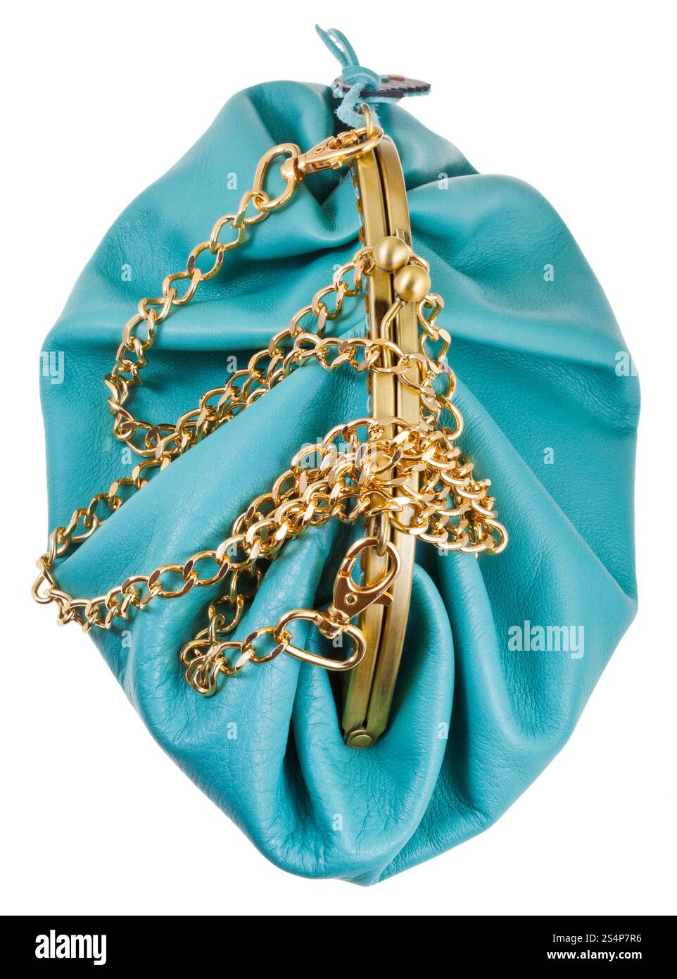 geschlossene blau Retro-Stil Theater Ledertasche isoliert auf weißem Hintergrund Stockfoto