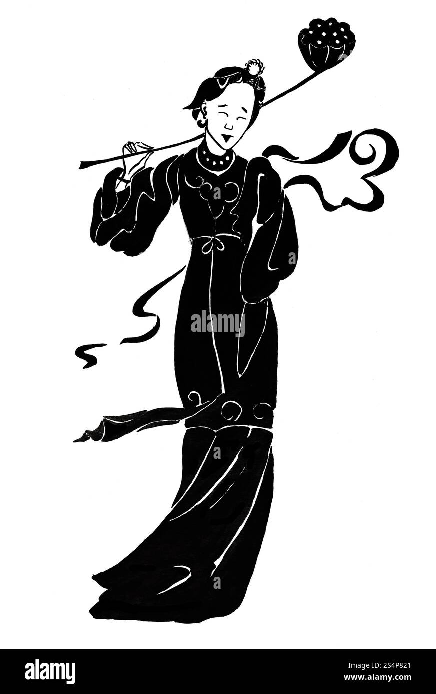 historische Kleidung - druckt stilisierte Bild einer chinesischen Frau in traditioneller Kleidung der alten Chinesen Stockfoto