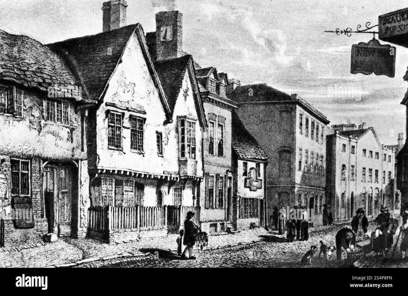 South Gate Street Leicester mit dem Confrators House, um 1820. Von John Flower (1793-1861). Stockfoto