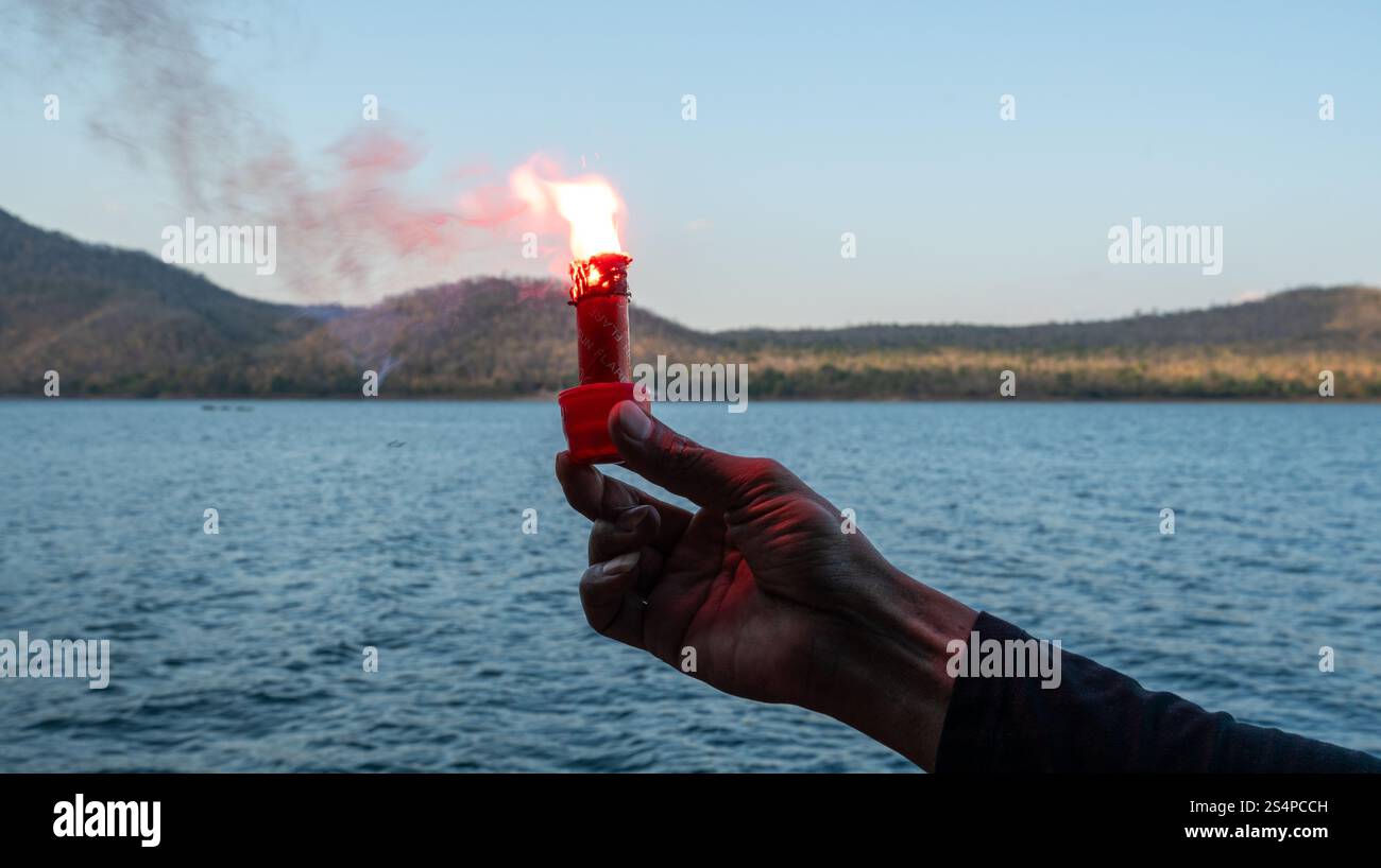 Flares Warnungen Notfackeln Feuerwerk Stockfoto