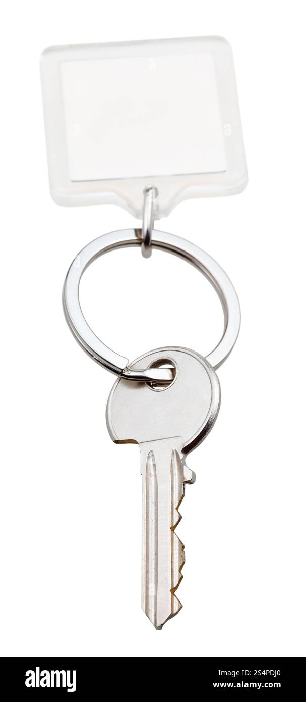 eine home-Taste und quadratischen Schlüsselbund auf Ring isoliert auf weißem Hintergrund Stockfoto