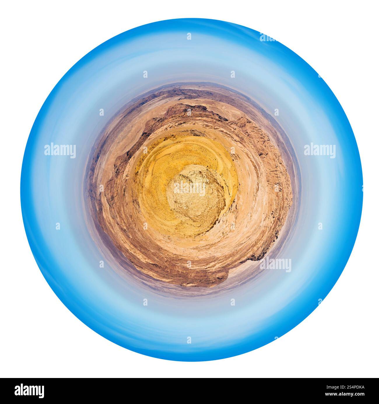 kleine Planeten - isoliert auf weißem Hintergrund sphärische Ansicht von Bergland in der Nähe von Petra in Jordanien Stockfoto