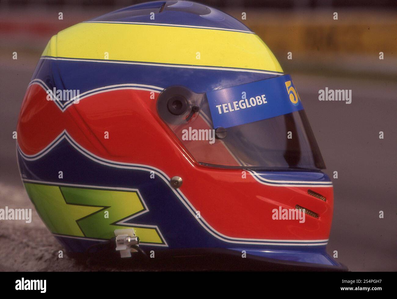 Der Helm des brasilianischen Motorsport-Rennfahrers Ricardo Zonta im British American Racing F1-Auto, 1999 Stockfoto