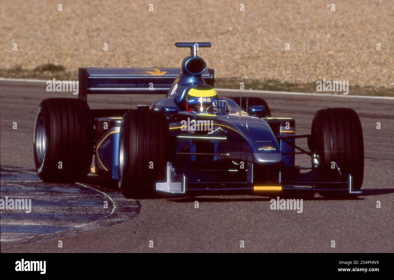 Der Helm des brasilianischen Motorsport-Rennfahrers Ricardo Zonta im British American Racing F1-Auto, 1999 Stockfoto