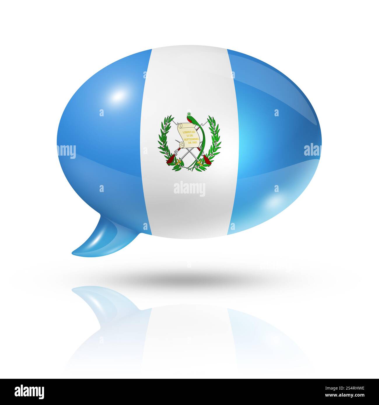 Dreidimensionale Guatemala-Flagge in einer Sprechblase isoliert auf weiß mit Beschneidungspfad. Sprechblase der guatemaltekischen Flagge Stockfoto