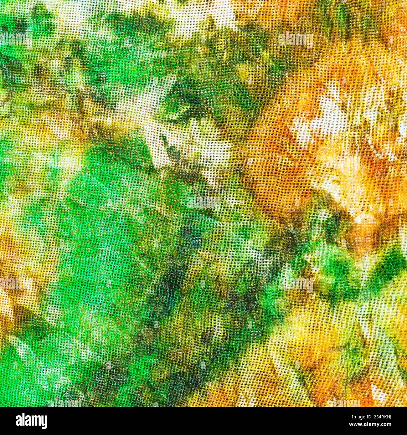 abstrakte Muster grün gelb Batik auf Seide gemalt hautnah Stockfoto
