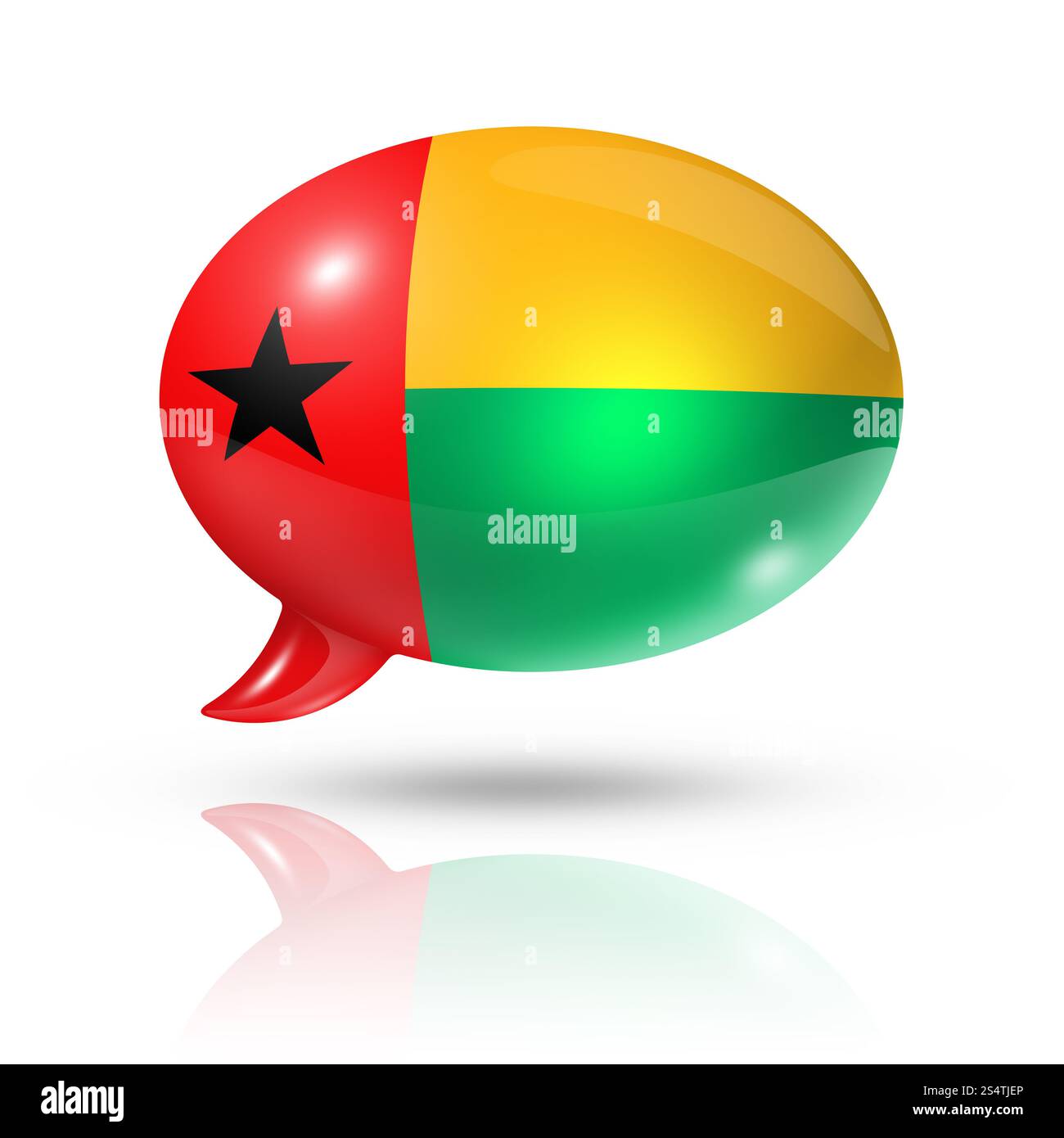 Dreidimensionale Guinea-Bissau-Flagge in einer Sprechblase isoliert auf weiß mit Beschneidungspfad. Rede-Blase der Flagge von Guinea-Bissau Stockfoto
