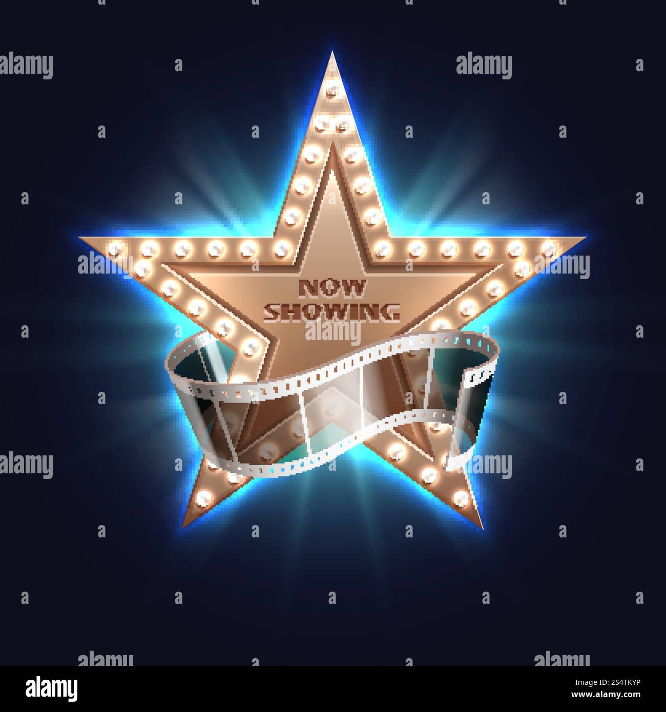 Jetzt mit Filmvektorhintergrund mit hollywood-Filmstar. Filmstar, Show-Light-Kino-Illustration. Jetzt mit Filmvektorhintergrund mit hollywood-Filmstar Stock Vektor
