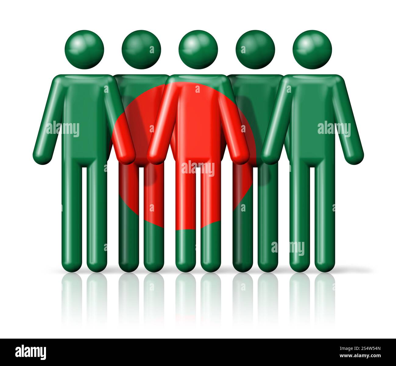 Flagge von Bangladesch auf Stabfigur – Symbol der nationalen und sozialen Gemeinschaft 3D-Symbol. Die Flagge von Bangladesch auf der Stabfigur Stockfoto