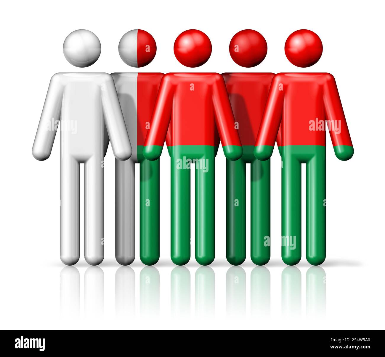 Flagge von Madagaskar auf Stabfigur – Symbol der nationalen und sozialen Gemeinschaft 3D-Symbol. Die Flagge Madagaskars auf der Stabfigur Stockfoto