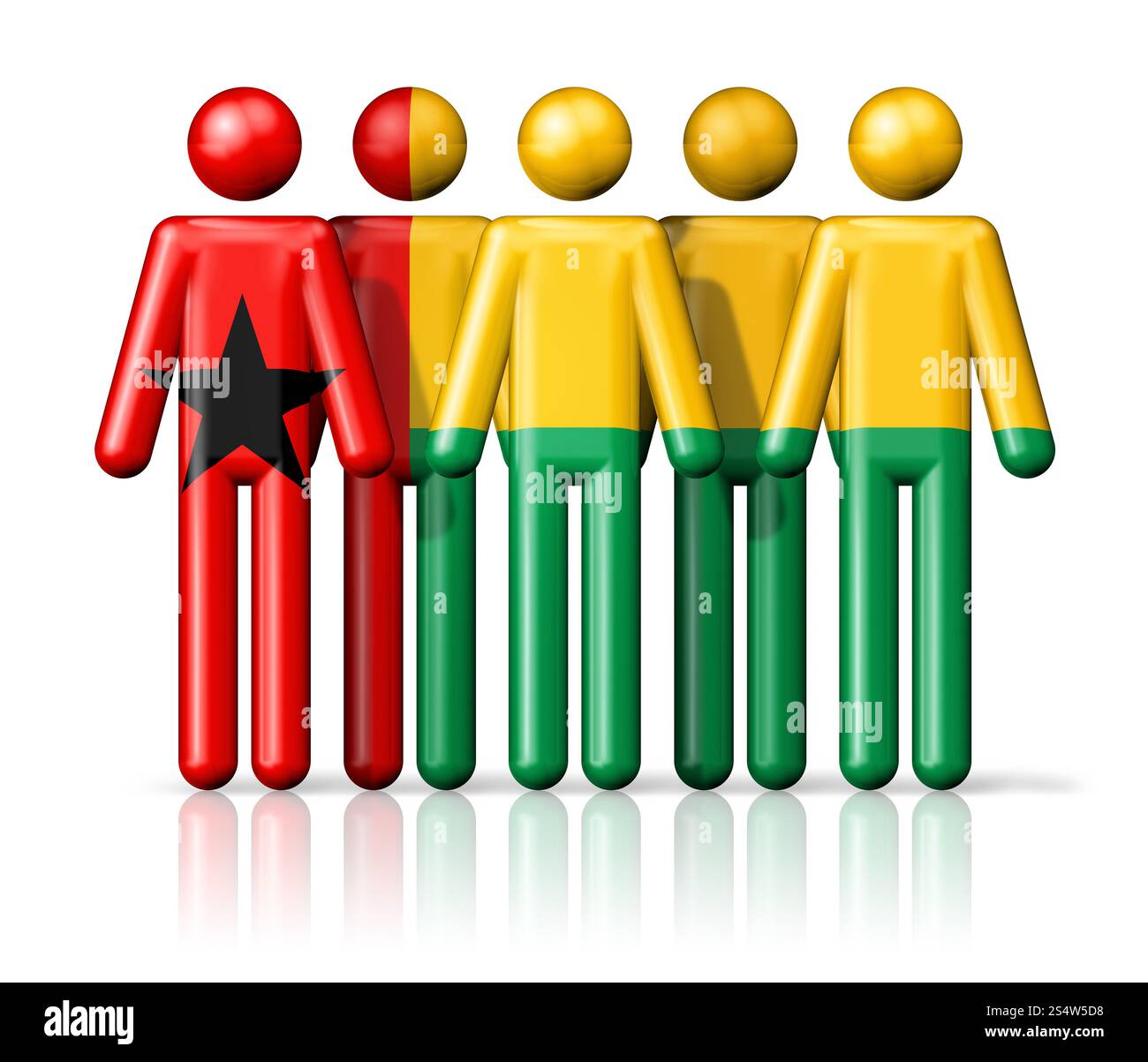 Flagge von Guinea-Bissau auf der Stabfigur – Symbol der nationalen und sozialen Gemeinschaft in 3D. Flagge von Guinea-Bissau auf Stabfigur Stockfoto