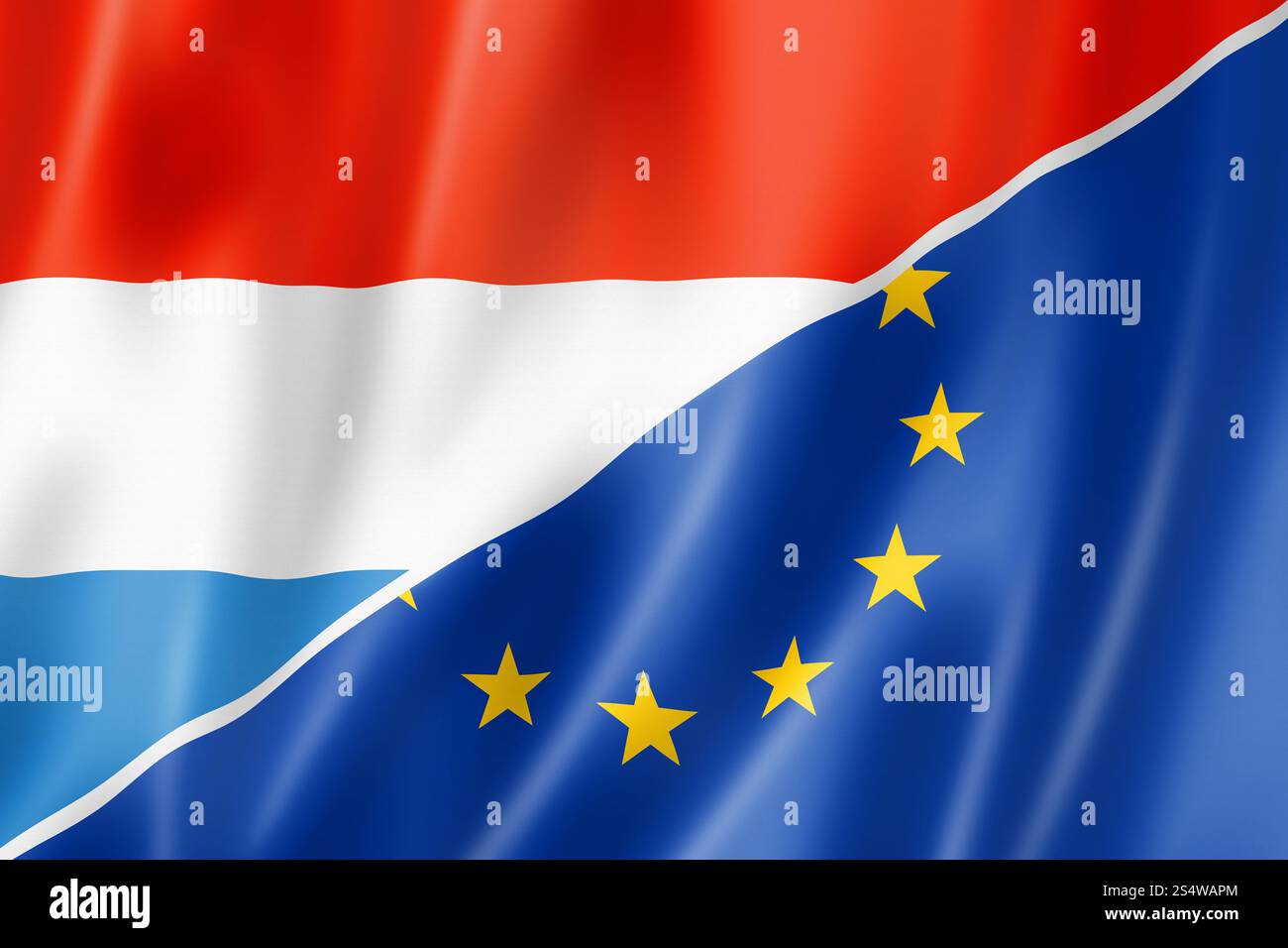 Gemischt, Luxemburg und EU-Flagge, dreidimensional zu rendern, Abbildung Stockfoto