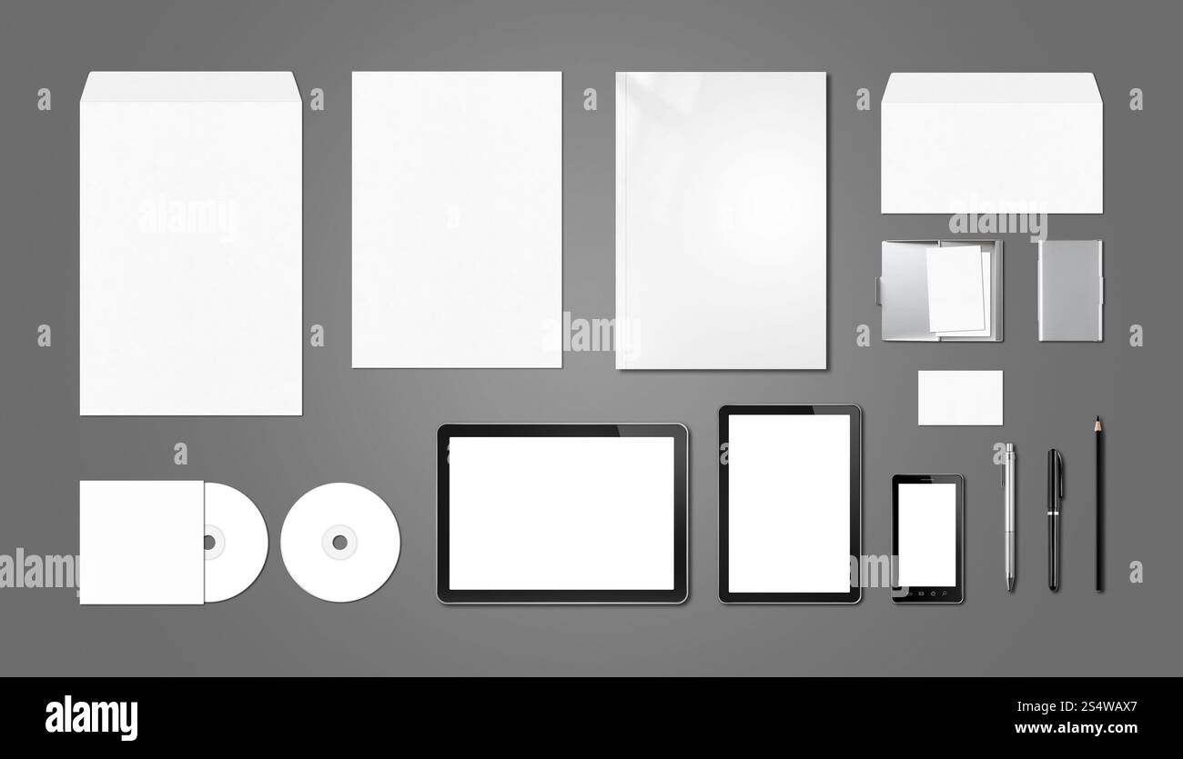 Corporate branding Mockup-Vorlage, auf dunklen grauen Hintergrund isoliert Stockfoto