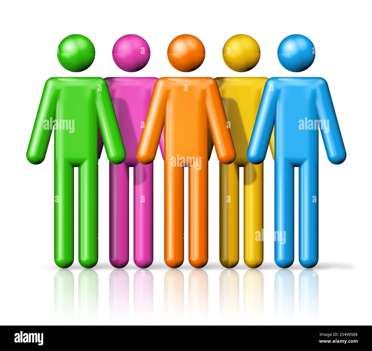 Dreidimensionale Gruppe von Menschen Stabfiguren - bunt. Gruppe von Stabfiguren Stockfoto