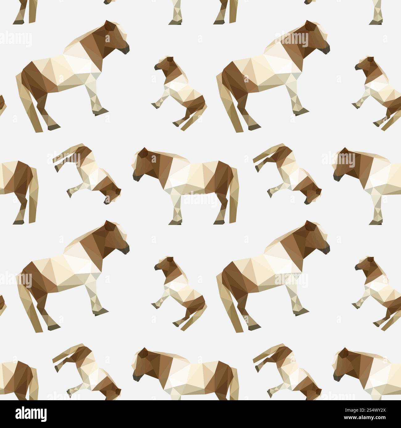 Illustration eines modernen flachen Designs mit nahtlosem Origami-Pferd-Muster Stockfoto